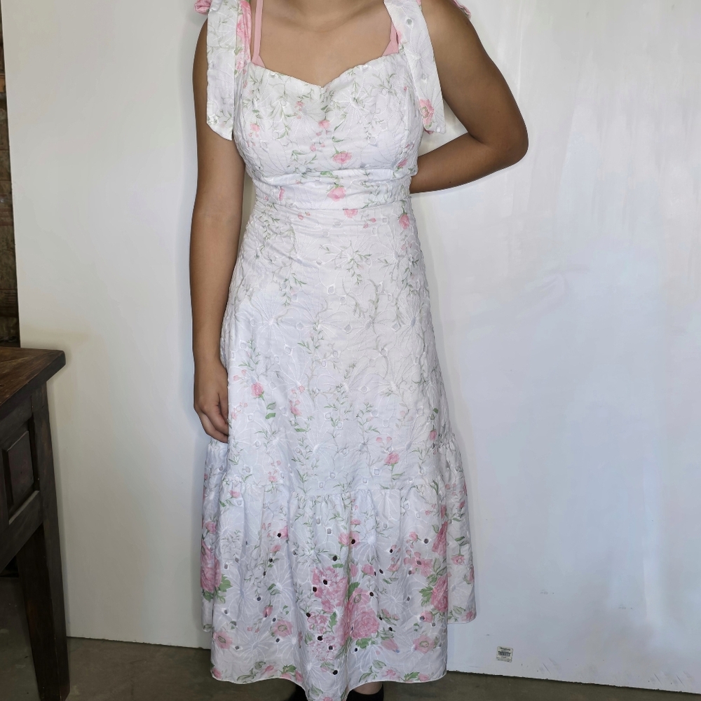 SHEIN Pink and White Floral Maxi Dress large